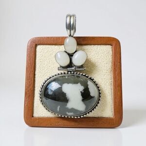 Western White Buffalo Turquoise Rainbow Moonstone Articulating Pendant Necklace